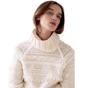 CLUB MONACO HANDKNIT WOOL Cream CHUNKY TURTLENECK SWEATER S